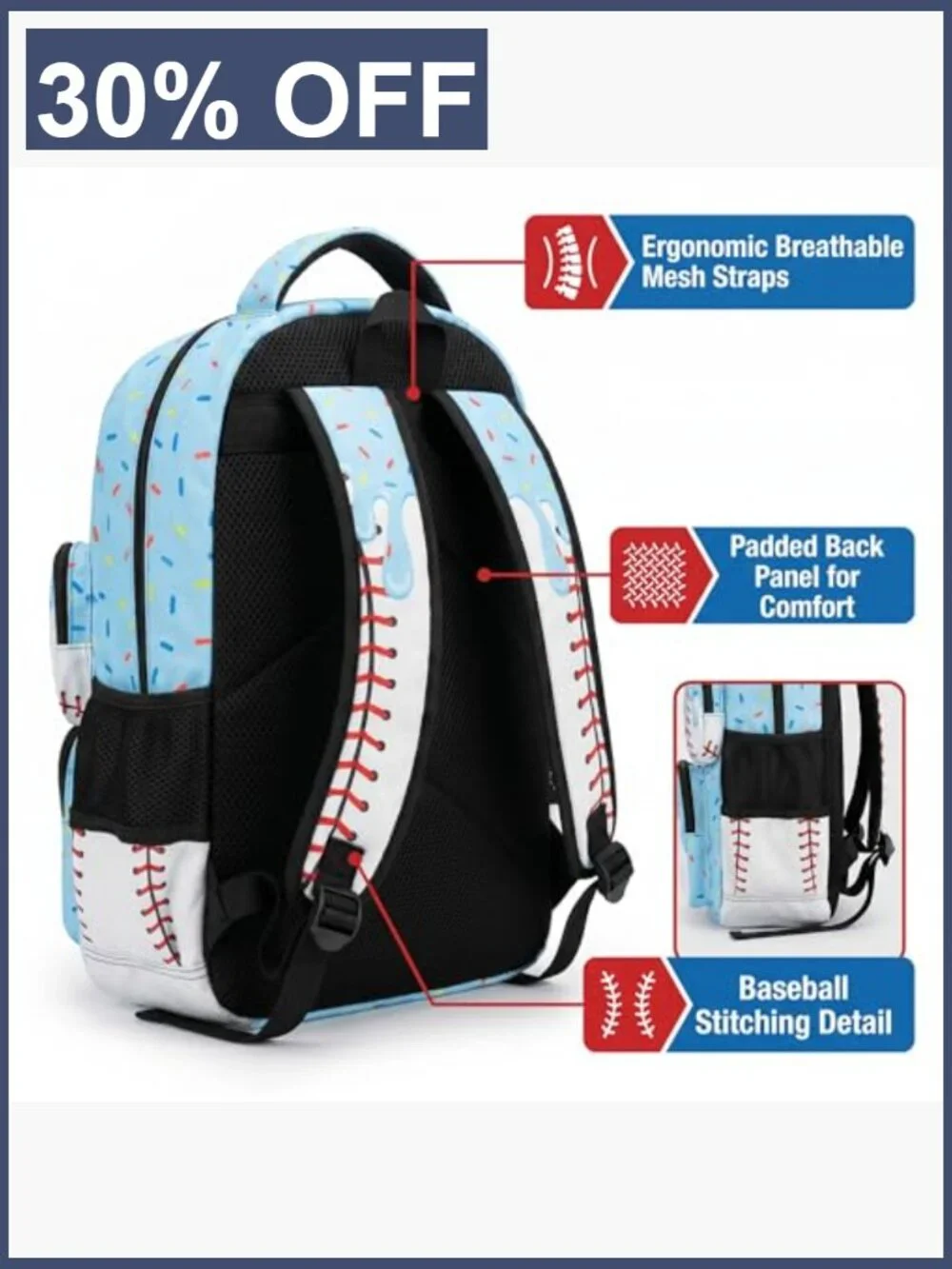 Baseball Backpack Set for Kids Boys 17 inch Bookbag with Coin Purse Elementary
